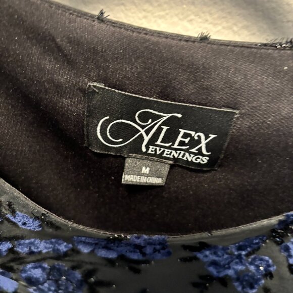 Alex Evenings Burnout Floral Black Sparkle /Navy Chiffon Blouse Size Medium - Picture 4 of 5
